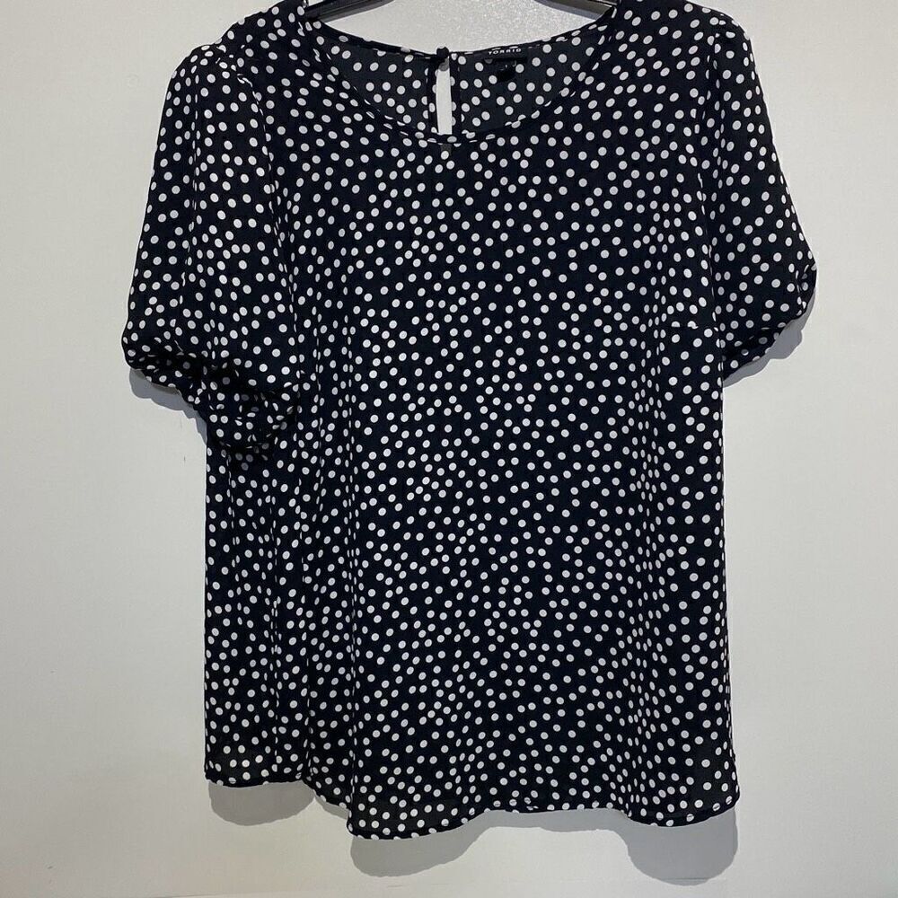 Torrid Black White Polka Dot Short Sleeve Keyhole Back Blouse Top Plus Size 1